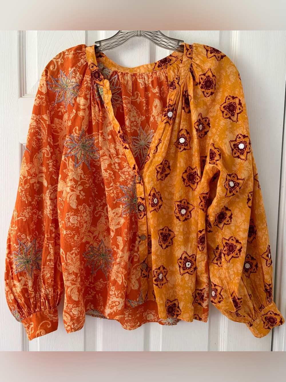 Women's Bohemian Orange Floral Button-Front Shirt
